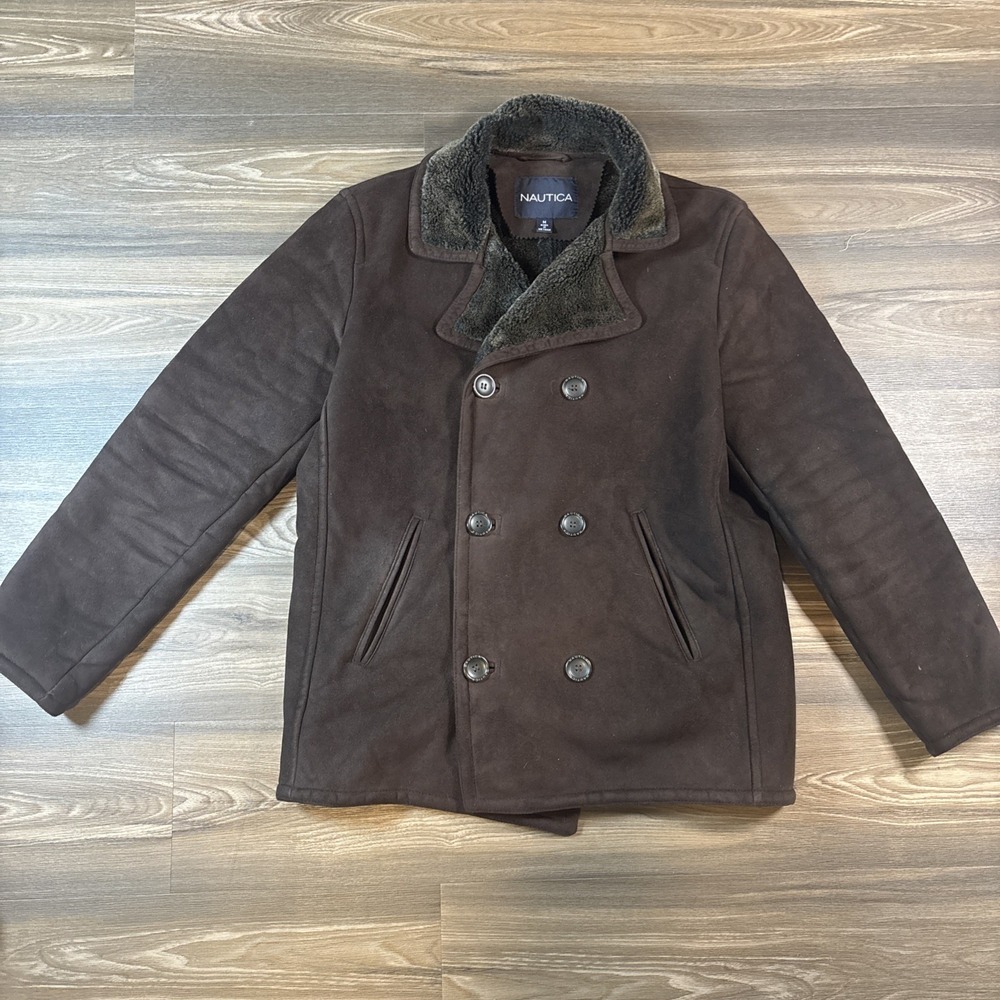 Nautica Men's Faux Suede And Faux Fur Line Double Breasted Peacoat